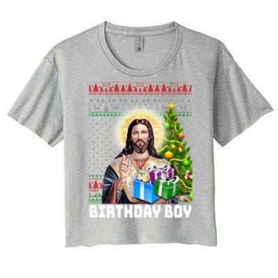 Jesus Birthday Christmas Xmas Holiday Funny Ugly Sweater Cute Gift Women's Crop Top Tee