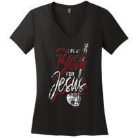 Jesus Bassist Christian Bass Player Bass Guitar Women's V-Neck T-Shirt