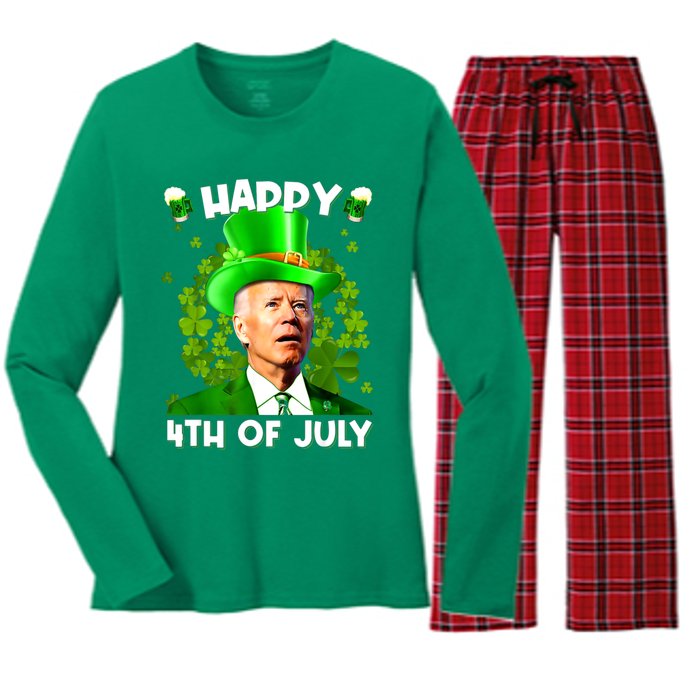 Joe Biden Confused Happy 4th Of July Funny St Patricks Day Women's Long Sleeve Flannel Pajama Set 