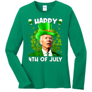 Joe Biden Confused Happy 4th Of July Funny St Patricks Day Ladies Long Sleeve Shirt