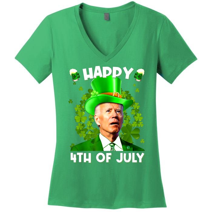 Joe Biden Confused Happy 4th Of July Funny St Patricks Day Women's V-Neck T-Shirt