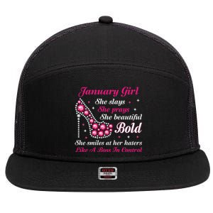 January Birthday Cute Queen Are Born In January 7 Panel Mesh Trucker Snapback Hat