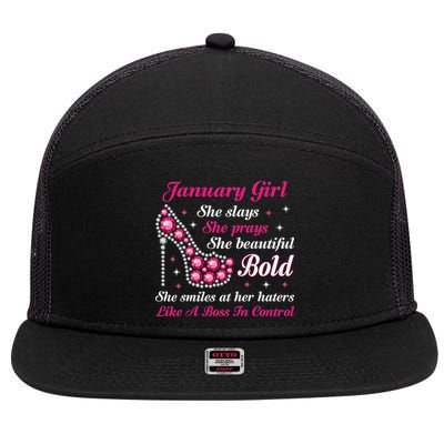 January Birthday Cute Queen Are Born In January 7 Panel Mesh Trucker Snapback Hat