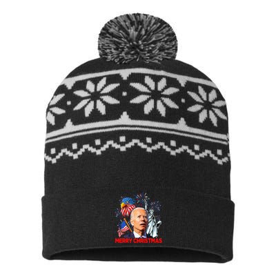 Joe Biden Confused Patriotic Merry Christmas For 4th Of July USA-Made Snowflake Beanie