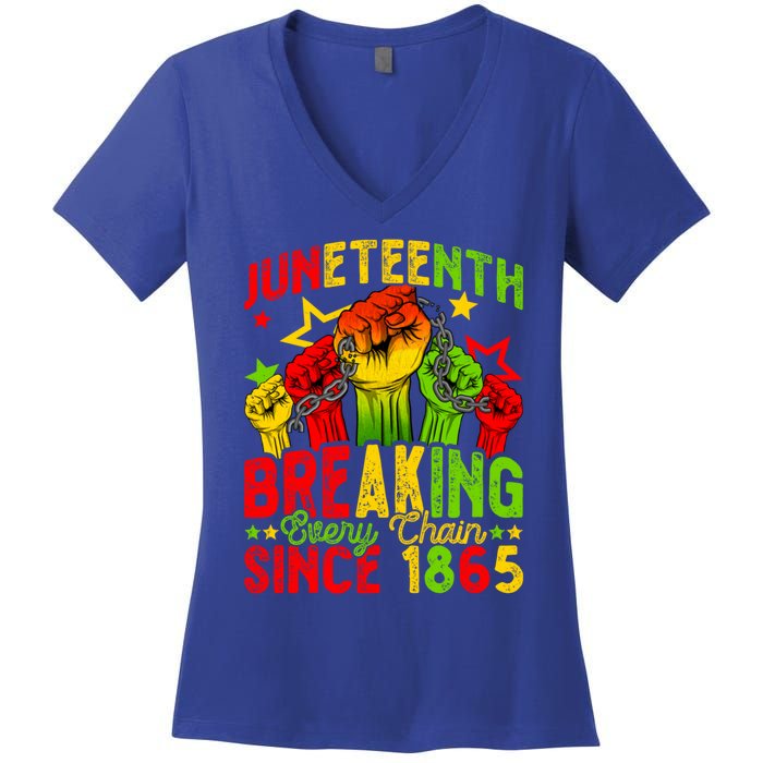 Juneteenth Breaking Chain Freedom 1865 Black History Month Funny Gift Women's V-Neck T-Shirt