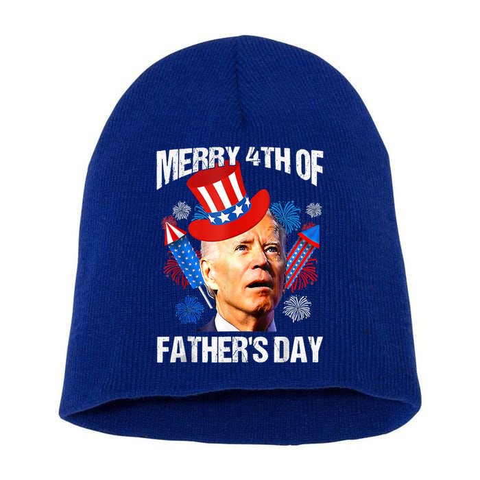 Joe Biden Confused Merry 4th Of Fathers Day Fourth Of July Gift Short Acrylic Beanie