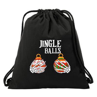 Jingle Balls Christmas Boob Skeleton Hand Gift Drawstring Bag