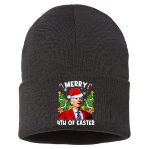 Joe Biden Christmas Merry Uh Uh Happy You Know The Thing Sustainable Knit Beanie