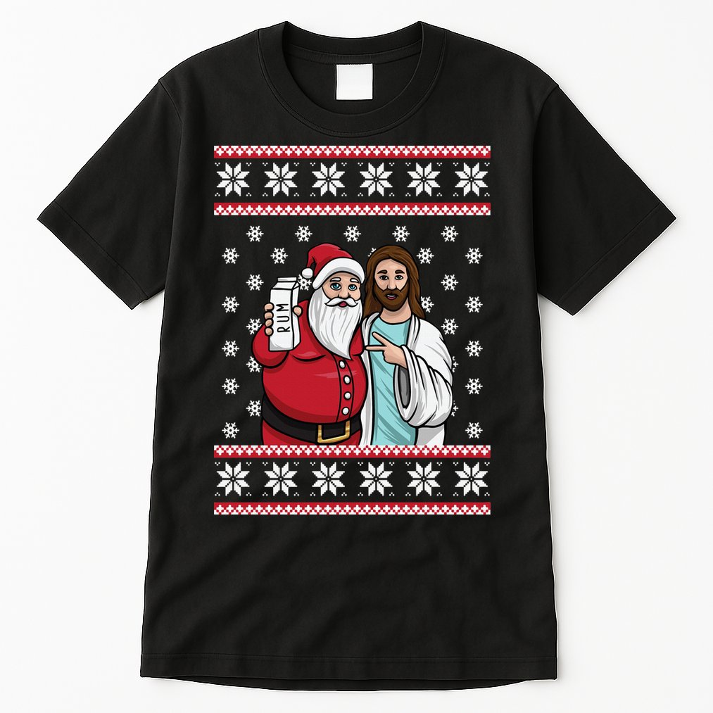 Jingle Bros Christmas Drinking Party Santa Jesus Rum Lovers Tall T-Shirt