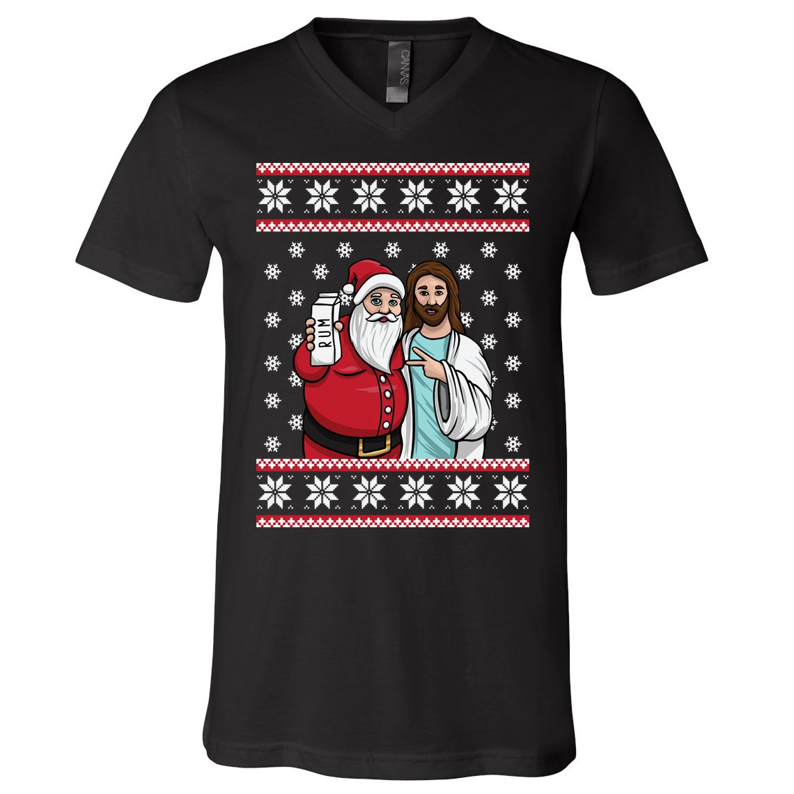 Jingle Bros Christmas Drinking Party Santa Jesus Rum Lovers V-Neck T-Shirt