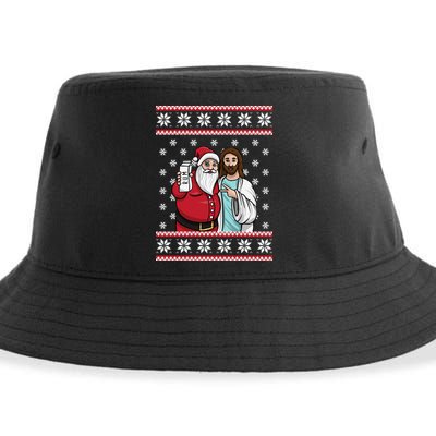 Jingle Bros Christmas Drinking Party Santa Jesus Rum Lovers Sustainable Bucket Hat