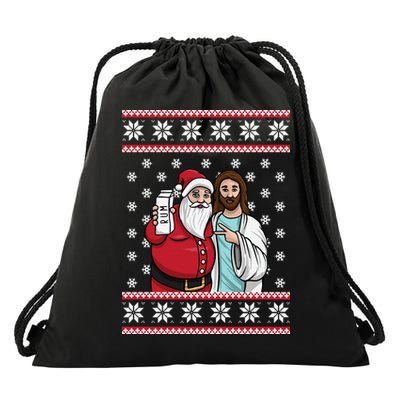 Jingle Bros Christmas Drinking Party Santa Jesus Rum Lovers Drawstring Bag