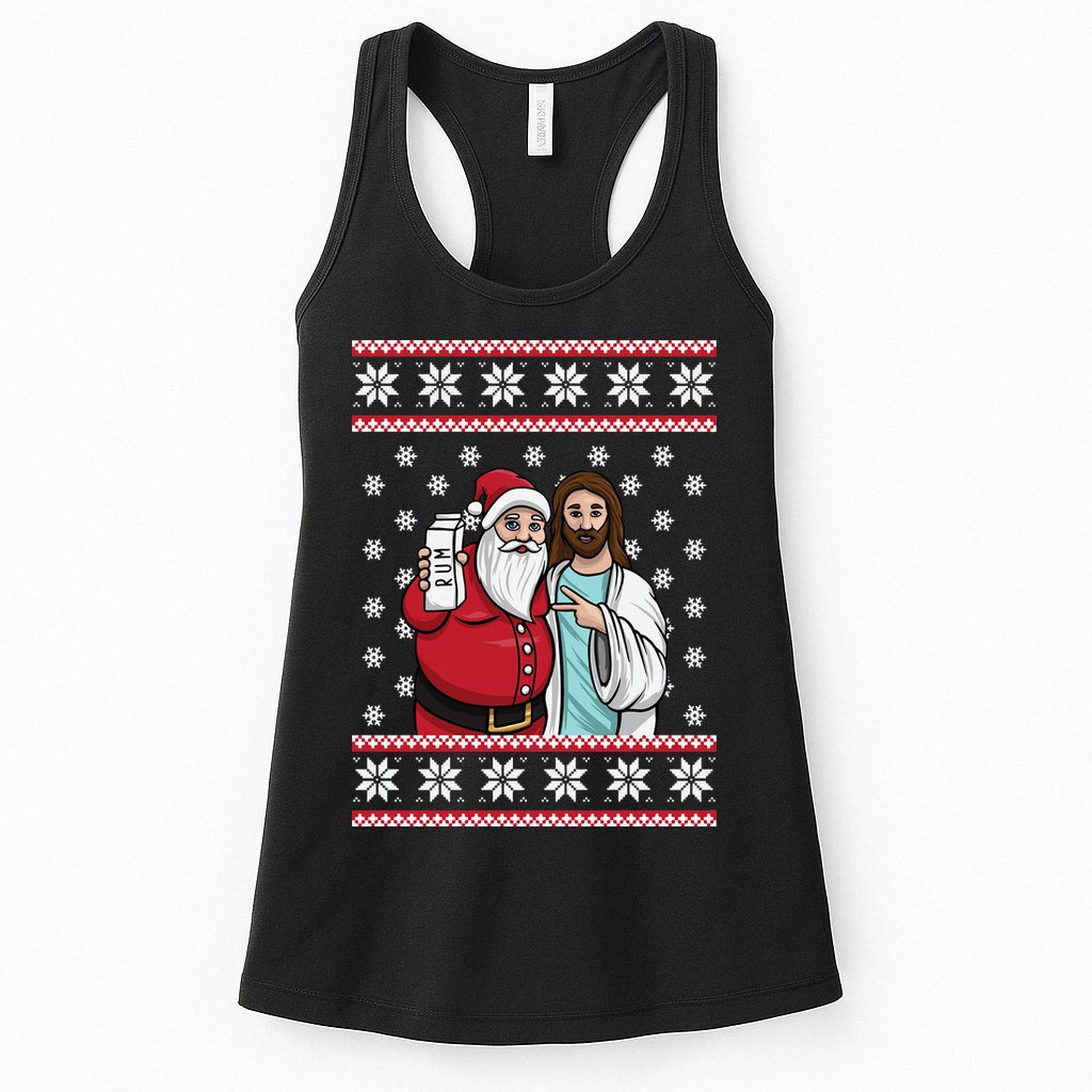 Jingle Bros Christmas Drinking Party Santa Jesus Rum Lovers Womens Tank Top