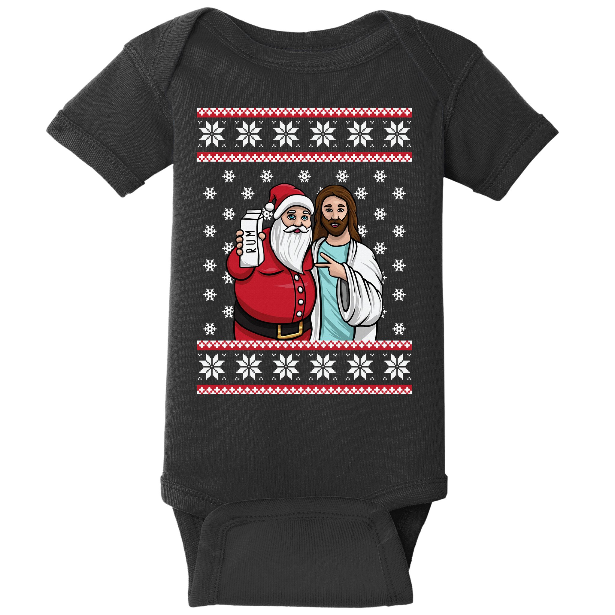 Jingle Bros Christmas Drinking Party Santa Jesus Rum Lovers Baby Bodysuit