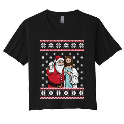 Jingle Bros Christmas Drinking Party Santa Jesus Rum Lovers Women's Crop Top Tee