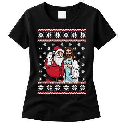 Jingle Bros Christmas Drinking Party Santa Jesus Rum Lovers Womens T-Shirt