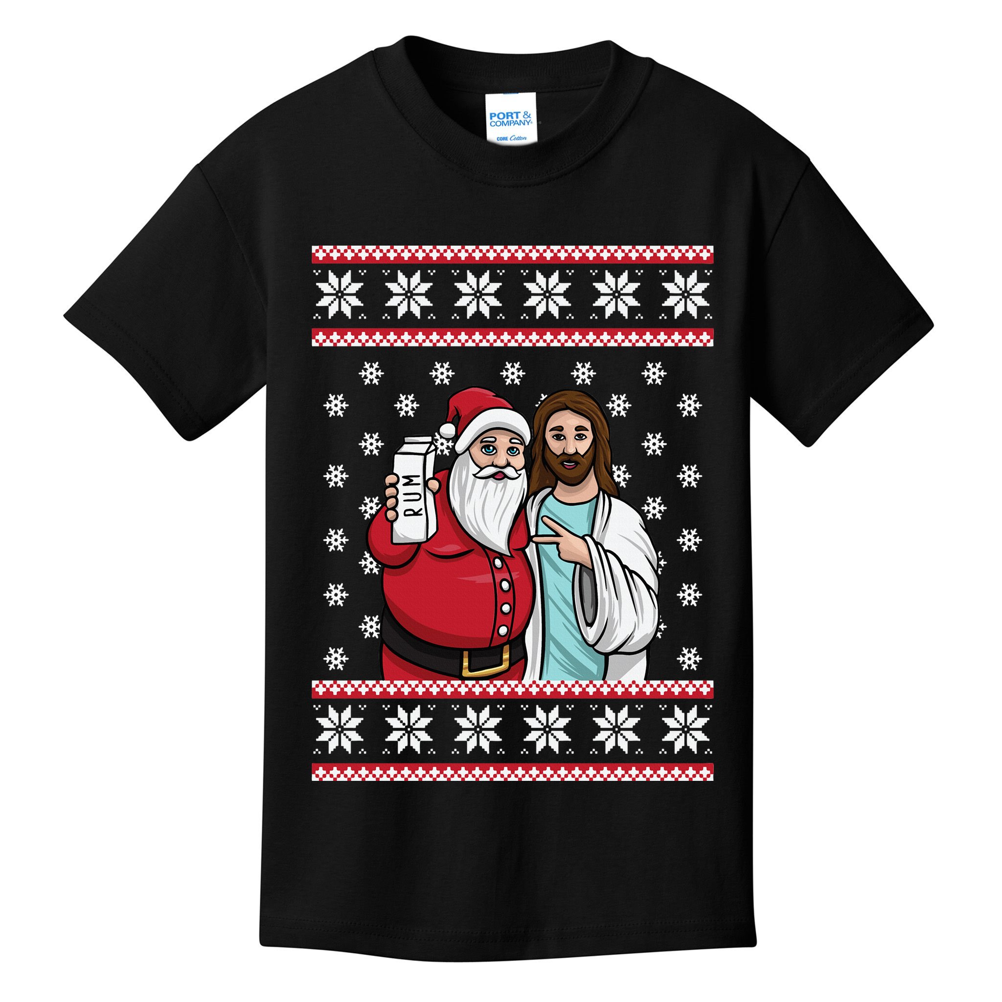 Jingle Bros Christmas Drinking Party Santa Jesus Rum Lovers Kids T-Shirt