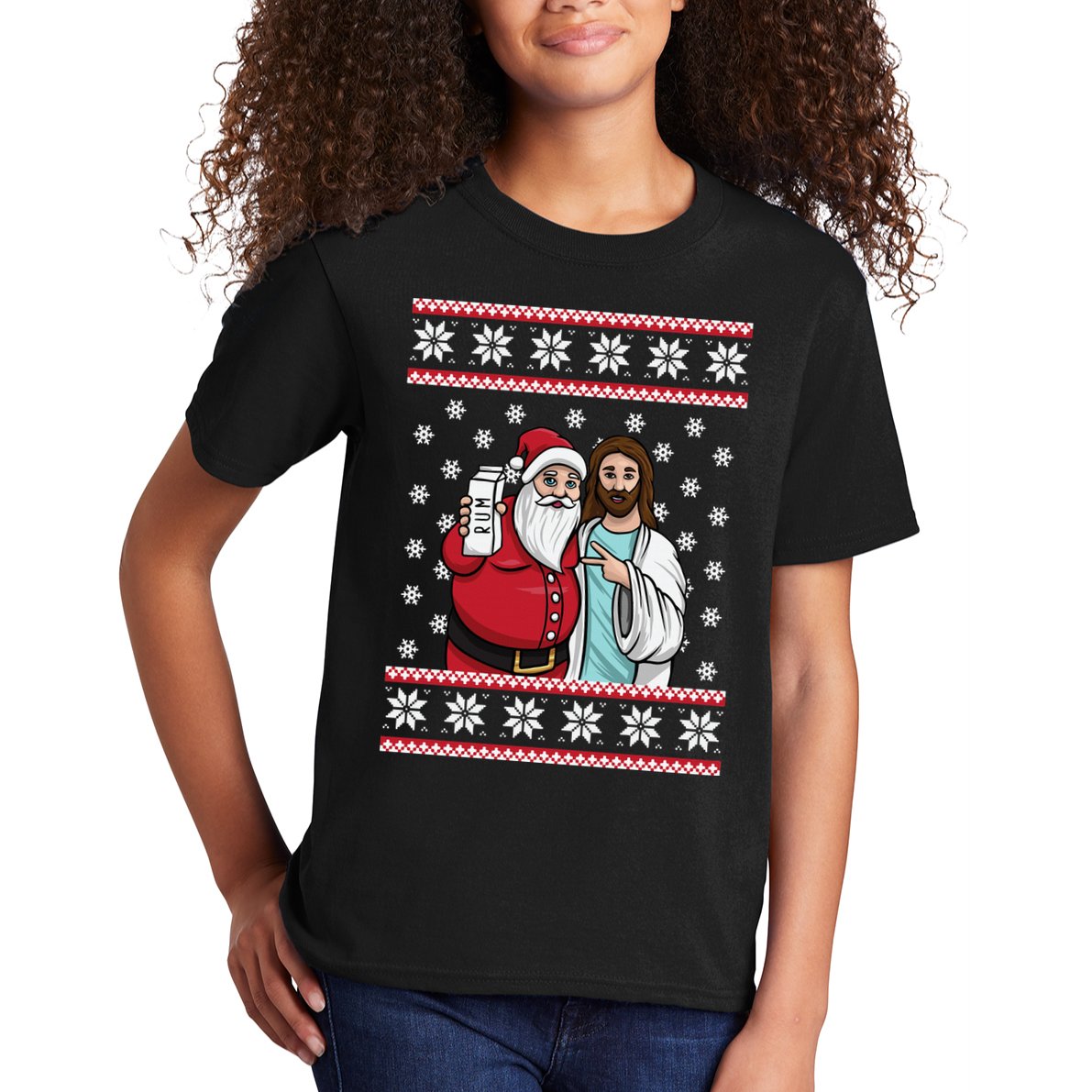 Jingle Bros Christmas Drinking Party Santa Jesus Rum Lovers Kids T-Shirt