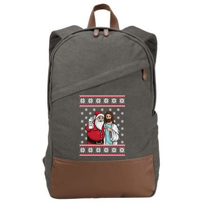 Jingle Bros Christmas Drinking Party Santa Jesus Rum Lovers Cotton Canvas Backpack