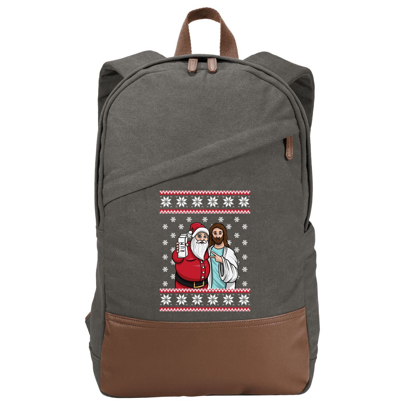 Jingle Bros Christmas Drinking Party Santa Jesus Rum Lovers Cotton Canvas Backpack