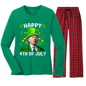 Funny Joe Biden St Patricks Day Happy 4th Of July Women's Long Sleeve Flannel Pajama Set 