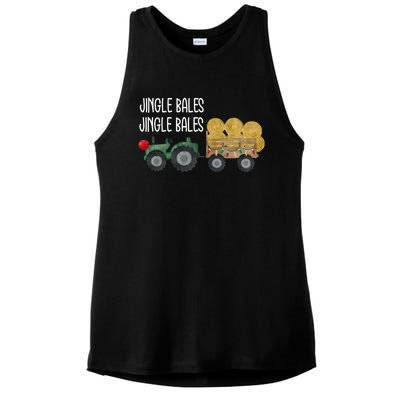 Jingle Bales Christmas Tree Tractor Farmer Farming Family Gift Ladies PosiCharge Tri-Blend Wicking Tank