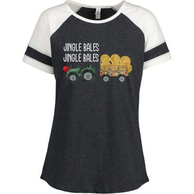 Jingle Bales Christmas Tree Tractor Farmer Farming Family Gift Enza Ladies Jersey Colorblock Tee