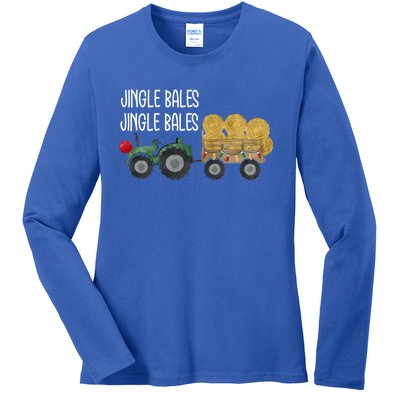 Jingle Bales Christmas Tree Tractor Farmer Farming Family Gift Ladies Long Sleeve Shirt