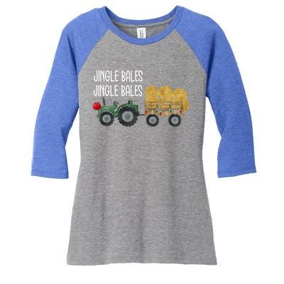 Jingle Bales Christmas Tree Tractor Farmer Farming Family Gift Women's Tri-Blend 3/4-Sleeve Raglan Shirt