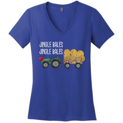 Jingle Bales Christmas Tree Tractor Farmer Farming Family Gift Women's V-Neck T-Shirt