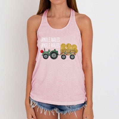 Jingle Bales Christmas Tree Tractor Farmer Farming Family Gift Women's Knotted Racerback Tank