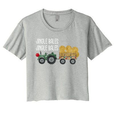 Jingle Bales Christmas Tree Tractor Farmer Farming Family Gift Women's Crop Top Tee