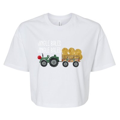 Jingle Bales Christmas Tree Tractor Farmer Farming Family Gift Bella+Canvas Jersey Crop Tee