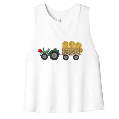 Jingle Bales Christmas Tree Tractor Farmer Farming Family Gift Women's Racerback Cropped Tank