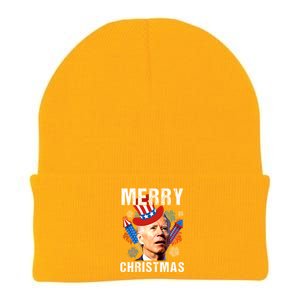 Joe Biden Confused Merry Christmas Fourth Of July Usa Flag Gift Knit Cap Winter Beanie