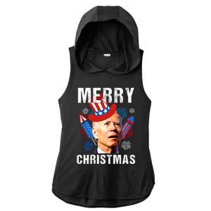 Joe Biden Confused Merry Christmas Fourth Of July Usa Flag Gift Ladies PosiCharge Tri-Blend Wicking Draft Hoodie Tank