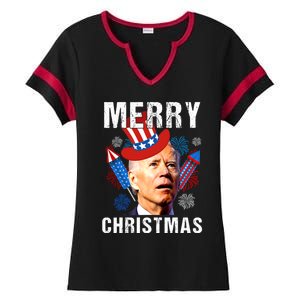 Joe Biden Confused Merry Christmas Fourth Of July Usa Flag Gift Ladies Halftime Notch Neck Tee