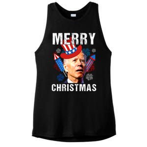 Joe Biden Confused Merry Christmas Fourth Of July Usa Flag Gift Ladies PosiCharge Tri-Blend Wicking Tank