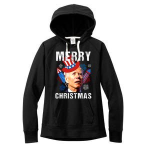 Joe Biden Confused Merry Christmas Fourth Of July Usa Flag Gift Women's Fleece Hoodie