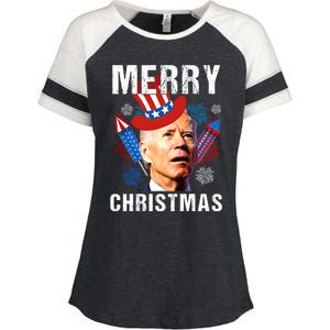 Joe Biden Confused Merry Christmas Fourth Of July Usa Flag Gift Enza Ladies Jersey Colorblock Tee