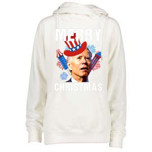 Joe Biden Confused Merry Christmas Fourth Of July Usa Flag Gift Womens Funnel Neck Pullover Hood