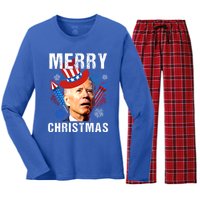 Joe Biden Confused Merry Christmas Fourth Of July Usa Flag Gift Women's Long Sleeve Flannel Pajama Set 