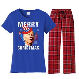 Joe Biden Confused Merry Christmas Fourth Of July Usa Flag Gift Women's Flannel Pajama Set