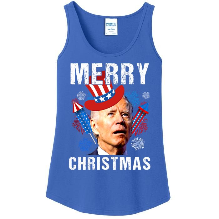 Joe Biden Confused Merry Christmas Fourth Of July Usa Flag Gift Ladies Essential Tank