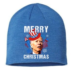 Joe Biden Confused Merry Christmas Fourth Of July Usa Flag Gift Sustainable Beanie