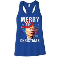 Joe Biden Confused Merry Christmas Fourth Of July Usa Flag Gift Women's Racerback Tank