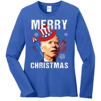 Joe Biden Confused Merry Christmas Fourth Of July Usa Flag Gift Ladies Long Sleeve Shirt