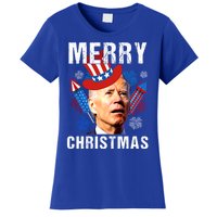 Joe Biden Confused Merry Christmas Fourth Of July Usa Flag Gift Women's T-Shirt