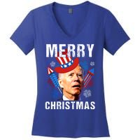 Joe Biden Confused Merry Christmas Fourth Of July Usa Flag Gift Women's V-Neck T-Shirt