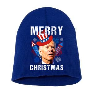 Joe Biden Confused Merry Christmas Fourth Of July Usa Flag Gift Short Acrylic Beanie